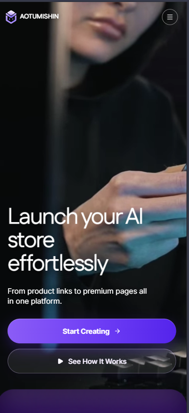 AOUTUMISH mobile landing page with the headline Launch your AI store effortlessly